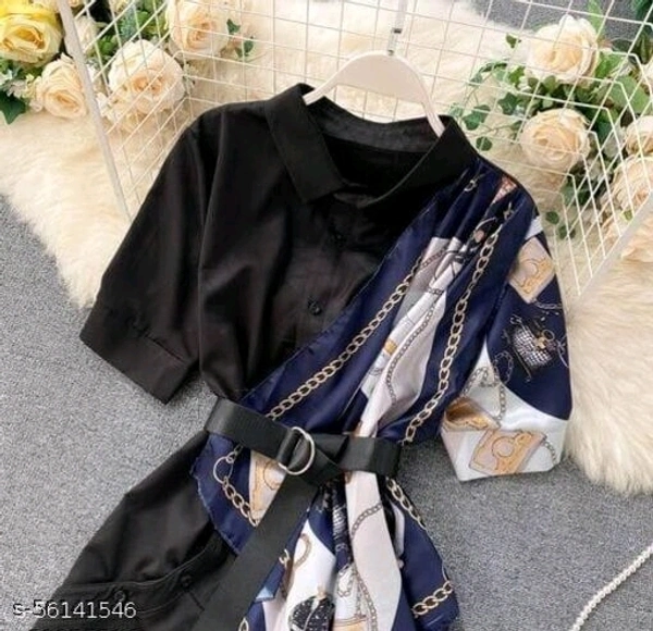 Women Shirt Type Dress - Black, S