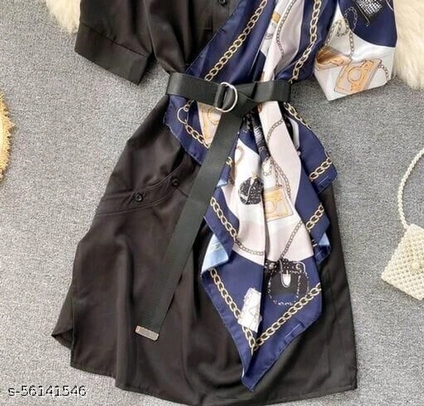 Women Shirt Type Dress - Black, M
