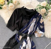 Women Shirt Type Dress - Black, L