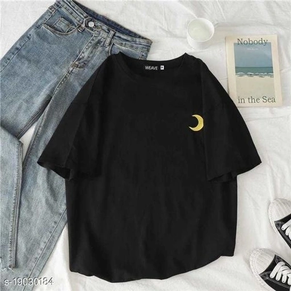 Black Moon Printed Oversized Tee - BLACK, M