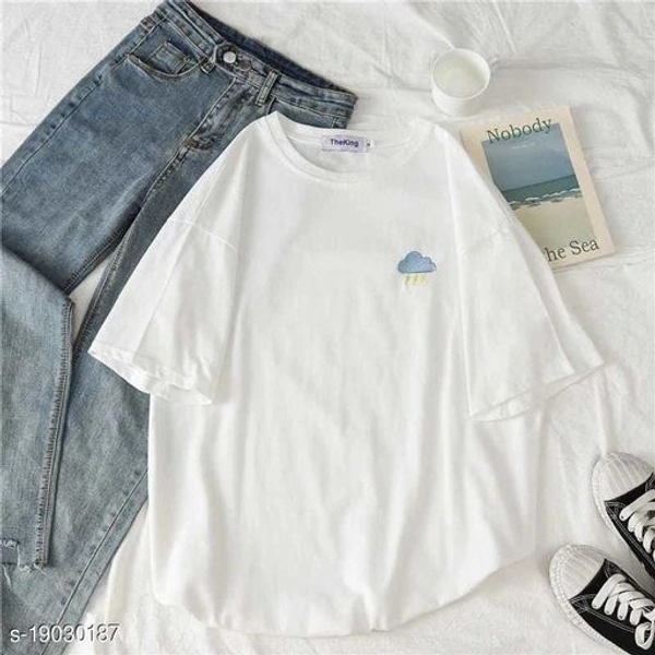 White Cloud Printed Oversized Tee - L