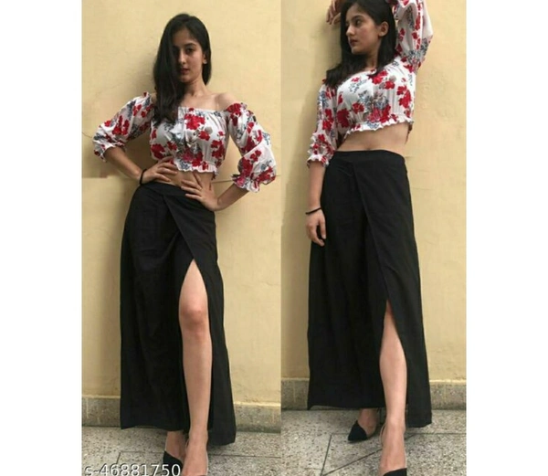 Top And Slit Skirt Combo - White, M