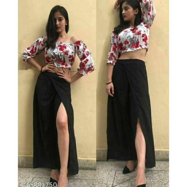 Top And Slit Skirt Combo - White, XS