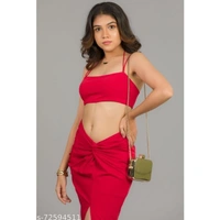 ❤️ RED CO-ORDINATE BRALETTE AND SLIT KNOTTED MIDI SKIRT💓 - 28