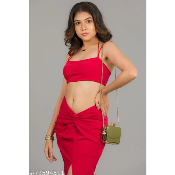 ❤️ RED CO-ORDINATE BRALETTE AND SLIT KNOTTED MIDI SKIRT💓 - 28