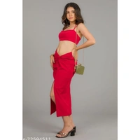 ❤️ RED CO-ORDINATE BRALETTE AND SLIT KNOTTED MIDI SKIRT💓 - 34