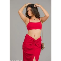 ❤️ RED CO-ORDINATE BRALETTE AND SLIT KNOTTED MIDI SKIRT💓 - 34