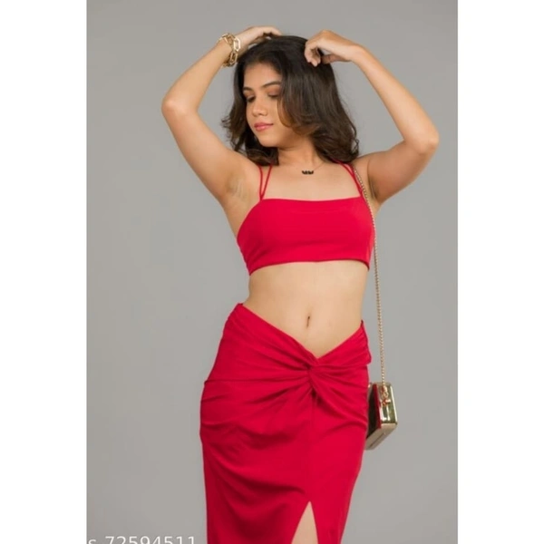 ❤️ RED CO-ORDINATE BRALETTE AND SLIT KNOTTED MIDI SKIRT💓 - 34