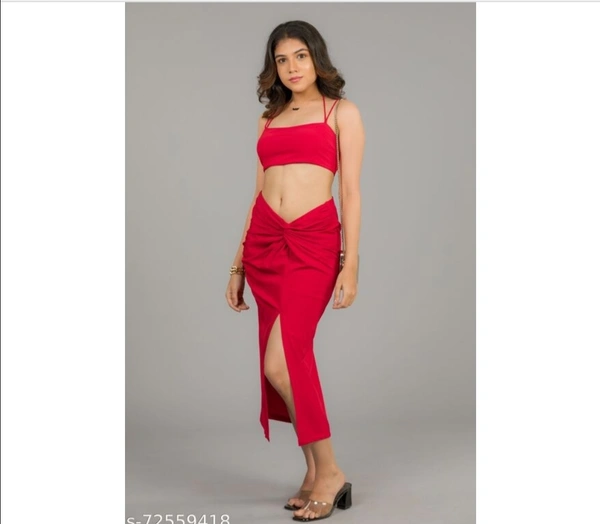 ❤️ RED CO-ORDINATE BRALETTE AND SLIT KNOTTED MIDI SKIRT💓 - 36