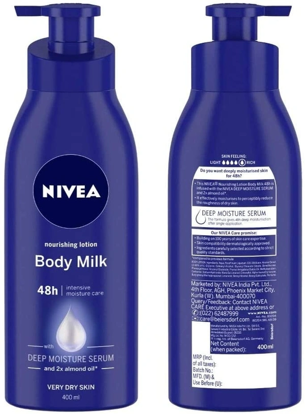 NIVEA Body Lotion for Very Dry Skin, Nourishing Body Milk with 2x Almond Oil, For Men & Women - 400 ml, 2-3 days on orders over ₹499 shipped by Selection House