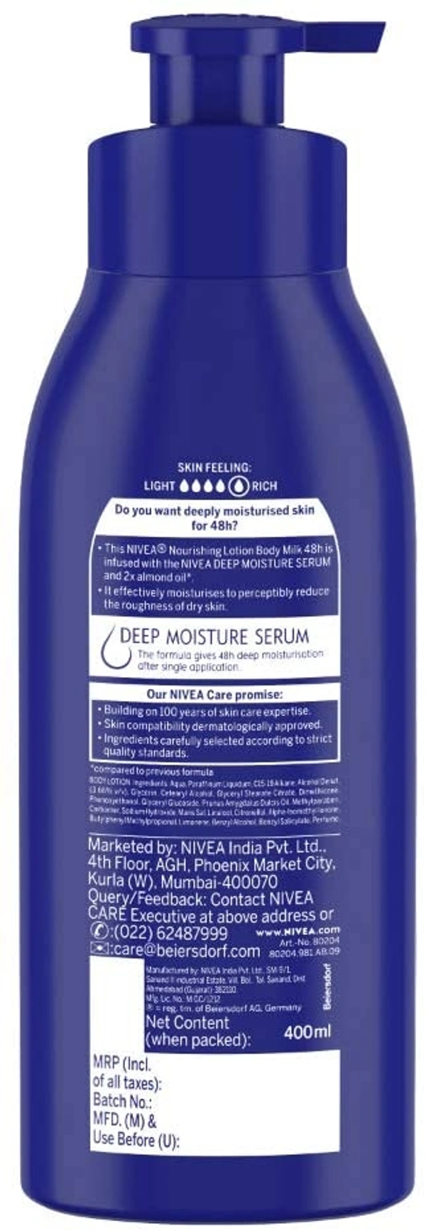 NIVEA Body Lotion for Very Dry Skin, Nourishing Body Milk with 2x Almond Oil, For Men & Women - 400 ml, 2-3 days on orders over ₹499 shipped by Selection House