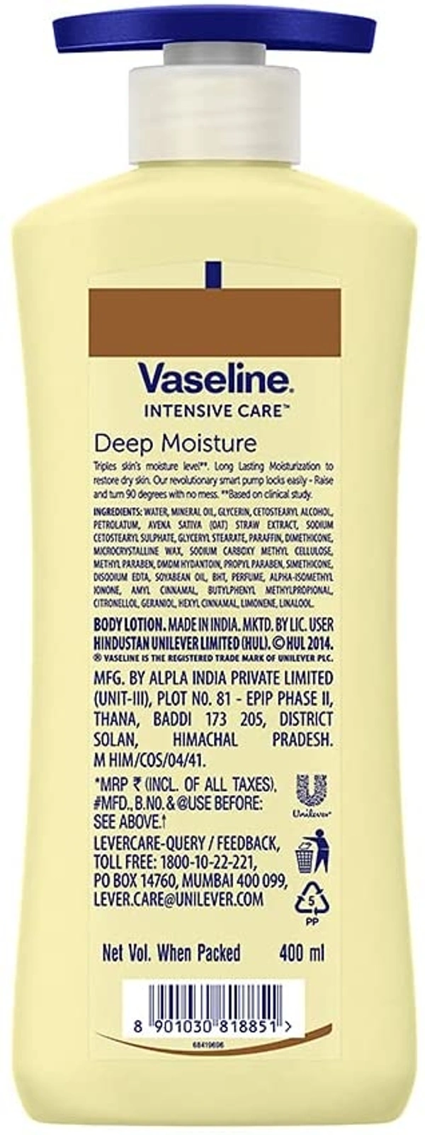 Vaseline Intensive Care Deep Moisture Nourishing Body Lotion Daily Moisturizer for Dry Skin, Gives Non-Greasy, Glowing Skin - For Men & Women - 400 ml, 2-3 days on orders over ₹499 shipped by Selection House