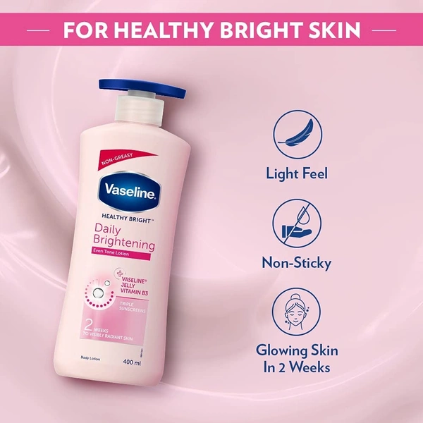 Vaseline Healthy Bright Body Lotion, Daily Brightening Moisturizer with Sunscreen for Dry Skin, Gives Non-Greasy Glowing Skin - For Men & Women - 400 ml, 2-3 days on orders over ₹499 shipped by Selection House
