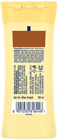 Vaseline Intensive Care Deep Moisture Nourishing Body Lotion Daily Moisturizer for Dry Skin, Gives Non-Greasy, Glowing Skin - For Men & Women - 100 ml, 2-3 days on orders over ₹499 shipped by Selection House