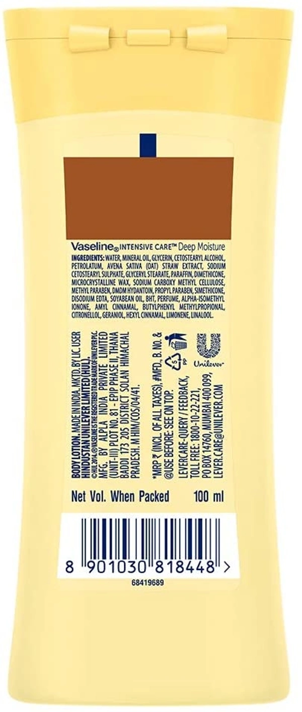 Vaseline Intensive Care Deep Moisture Nourishing Body Lotion Daily Moisturizer for Dry Skin, Gives Non-Greasy, Glowing Skin - For Men & Women - 100 ml, 2-3 days on orders over ₹499 shipped by Selection House