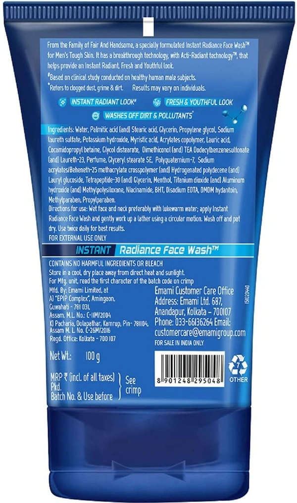 Fair and Handsome Instant Radiance Face Wash - 2-3 days on orders over ₹499 shipped by Selection House, 100 ml