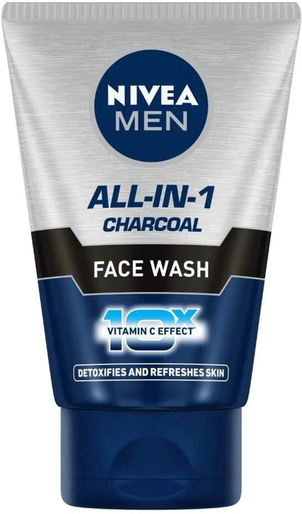 NIVEA Men Face Wash, All in 1 Charcoal, to Detoxify & Refresh Skin with 10x Vitamin C Effect, for All Skin Types - 2-3 days on orders over ₹499 shipped by Selection House, 100 ml