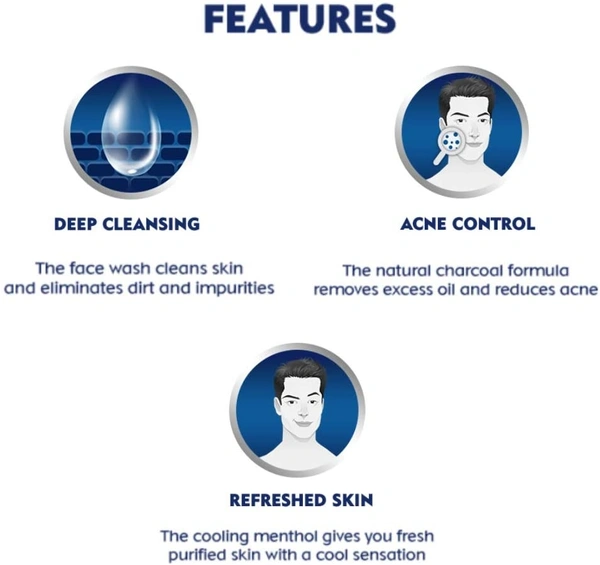 NIVEA Men Face Wash, All in 1 Charcoal, to Detoxify & Refresh Skin with 10x Vitamin C Effect, for All Skin Types - 2-3 days on orders over ₹499 shipped by Selection House, 100 ml