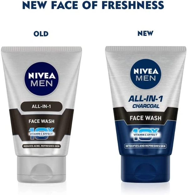 NIVEA Men Face Wash, All in 1 Charcoal, to Detoxify & Refresh Skin with 10x Vitamin C Effect, for All Skin Types - 2-3 days on orders over ₹499 shipped by Selection House, 100 ml