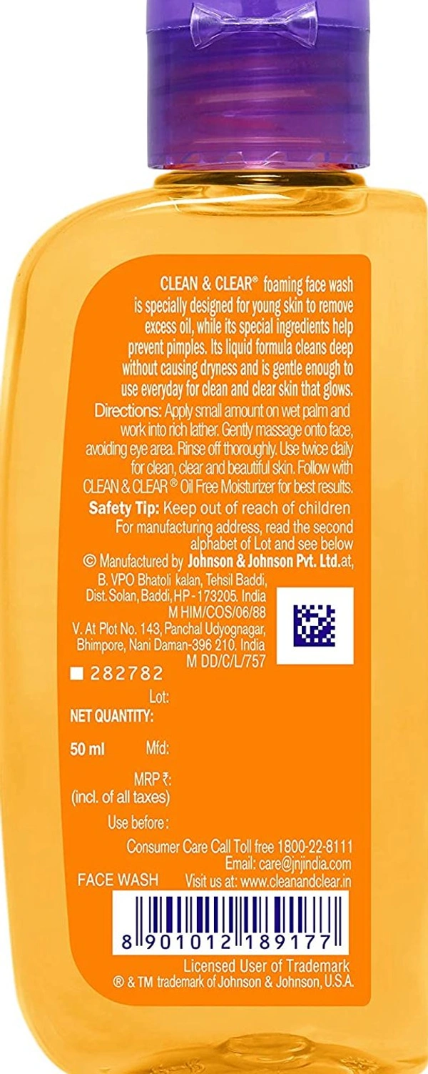 Clean & Clear Foaming Face Wash - 50 ml, 2-3 days on orders over ₹499 shipped by Selection House