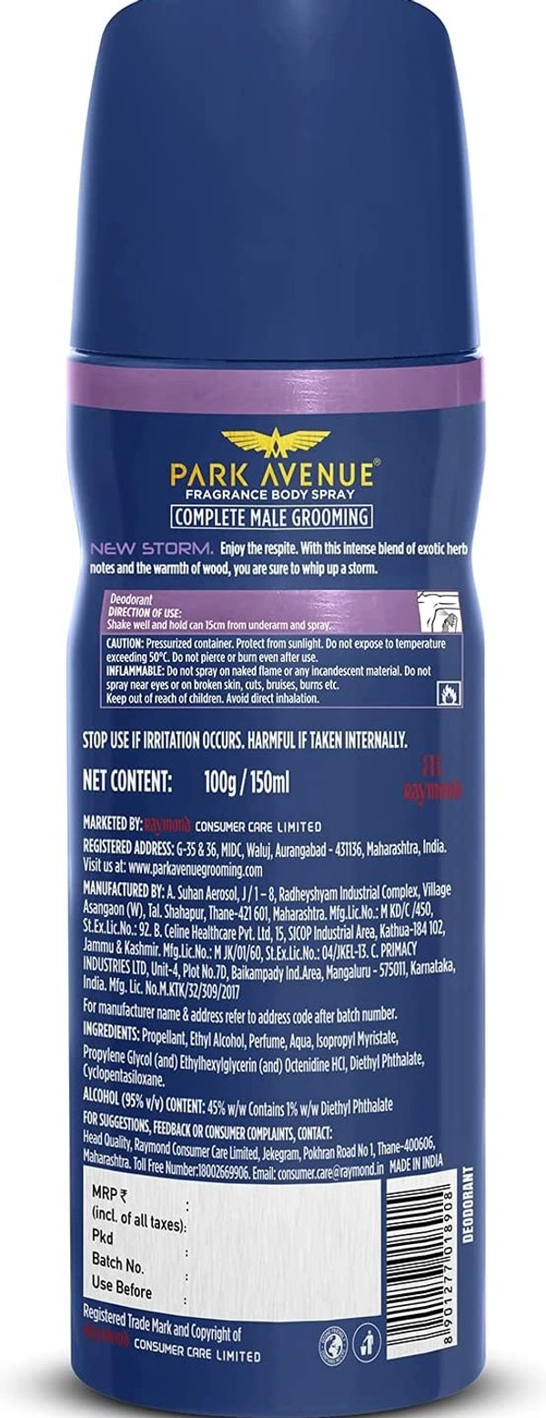 Park Avenue Storm Deodorant For Men, 150ml/100g - 2-3 days on orders over ₹499 shipped by Selection House, 150 ml