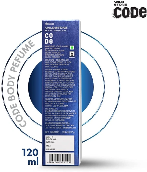 Wild Stone Code Chrome No Gas Body Perfume for Men, Long Lasting Masculine Fragrance for Office Wear -120 ml - 2-3 days on orders over ₹499 shipped by Selection House, 120 ml, Titanium