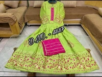 Beautiful Heavy Rayon Fabric Full Flared, Long Stylish Gold Printed Kurti ( Length - 52”) With Pom - Pom On Yoke + Rayon Dupatta (2.20 mtr. - Full Width) Wth Gold Print & Gotta Detailing On Borders* - M/38, 2-3 days on orders over ₹499 shipped by Selection House