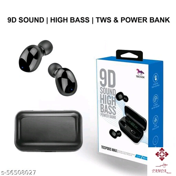 TecSox TecPods Max TWS Ear-Buds with IWP Technology, Immersive Audio, Up to 30H Total Playback, IPX Water Resistance, Super Touch Controls, Secure Sports Fit & Micro USB Port, Noise Isolation, Mobile Power bank function (Black) - black 