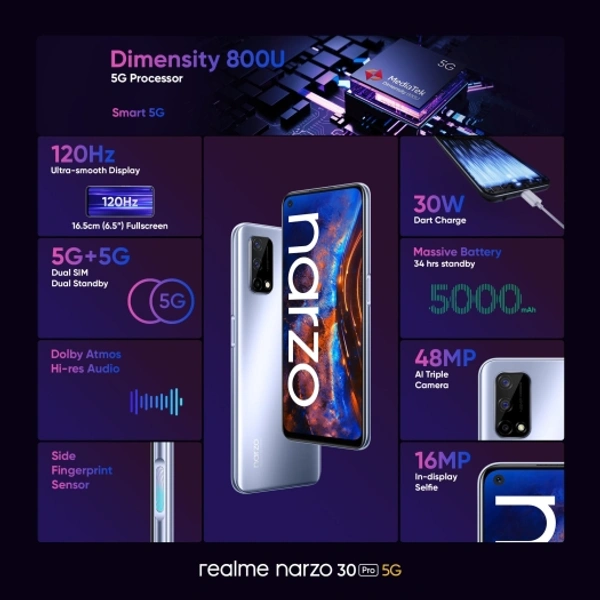 realme narzo 30 pro 5G - 6gb/64gb, sword black 