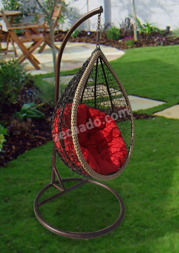 Andy Garden & outdoor swing chair in Brown & Fawn with Red Cushion
