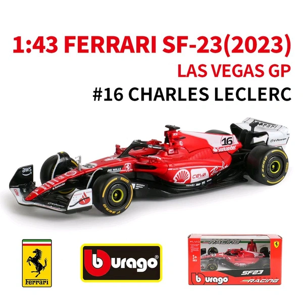 Bburago 1:43 2023 Ferrari SF23 Las Vegas - 16 (NO Case + Helmet)
