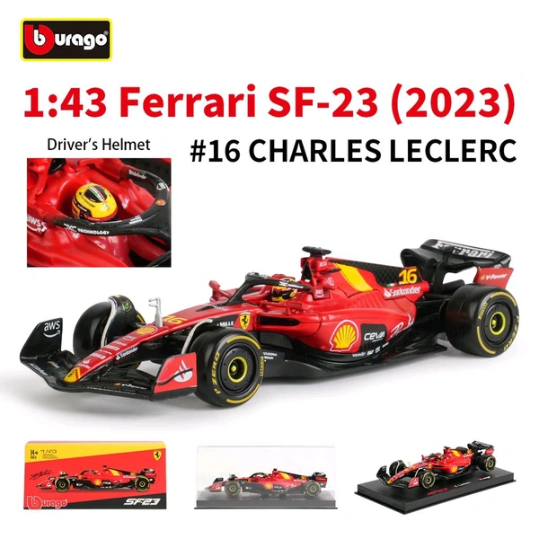 Bburago 1:43 2023 Ferrari SF23 Monza Livery - 16 (NO Case + Helmet)
