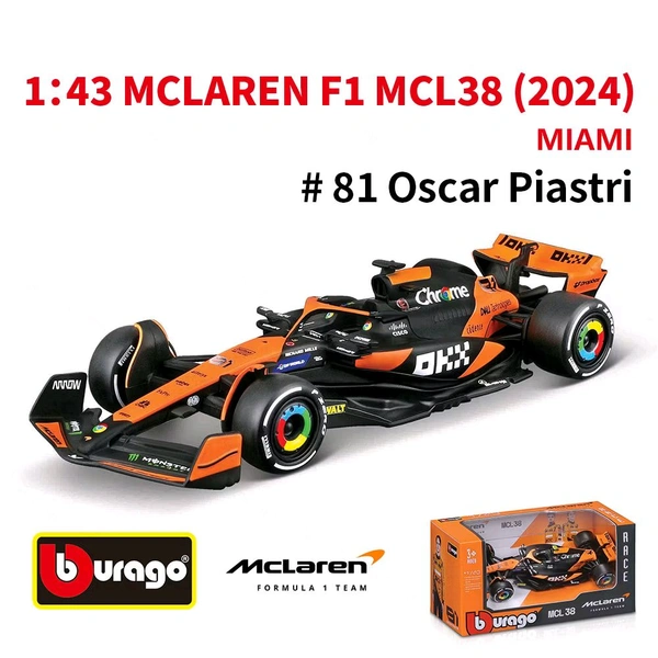 Bburago 1:43 2024 McLaren MCL38 - Miami GP Livery - 81 - No Case + NO Helmet