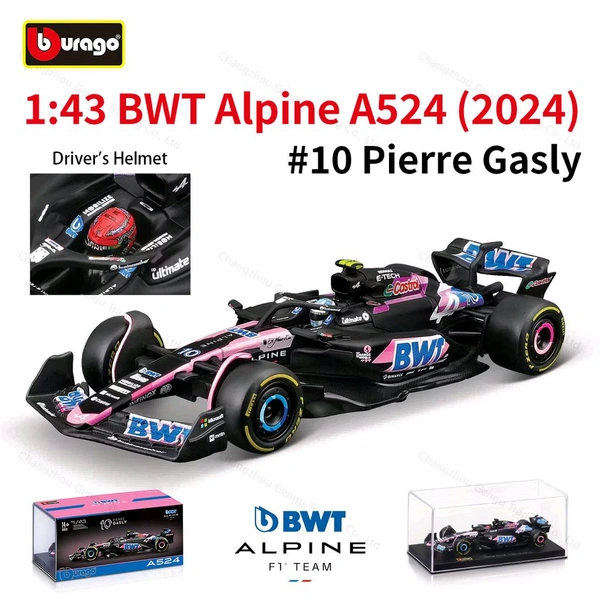 Bburago 1:43 2024 Alpine A524 - Bahrain GP Livery - 10 - Case + Helmet