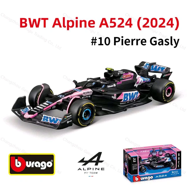 Bburago 1:43 2024 Alpine A524 - Bahrain GP Livery - 10 - Case + Helmet