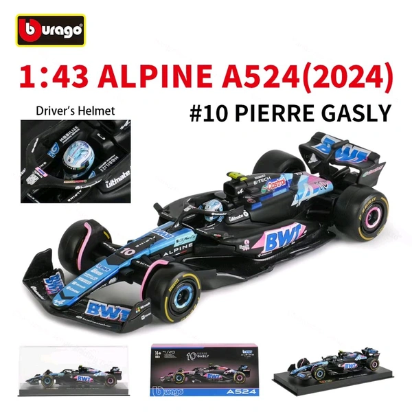 Bburago 1:43 2024 Alpine A523 - Japanese GP Livery - 10 - Case + Helmet