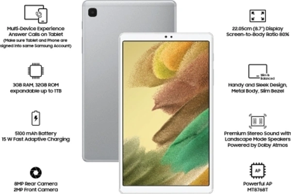 SAMSUNG Galaxy Tab A7 Lite 3 GB RAM 32 GB ROM 8.7 inches with Wi-Fi+4G Tablet (Silver) - 32 GB STORAGE, 3GB RAM