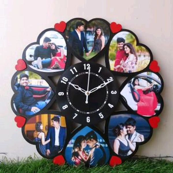 Wooden Clock With 8 Heart Photo