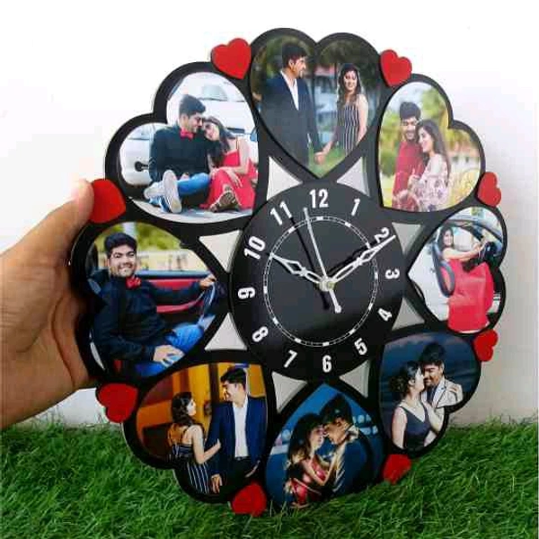 Wooden Clock With 8 Heart Photo