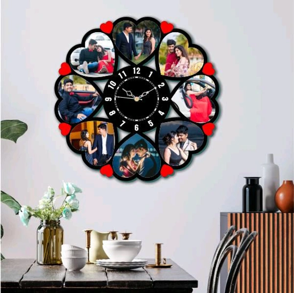 Wooden Clock With 8 Heart Photo