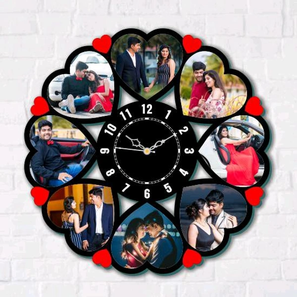 Wooden Clock With 8 Heart Photo