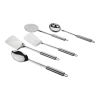 Stainless Steel Kitchen Tool Set for Cooking, Set of 5, Silver (Includes: 1 Ladle Spatula, 1 Skimmer,1 Turner, 1 Ladle, 1 Slotted Turner 24 cm Each)