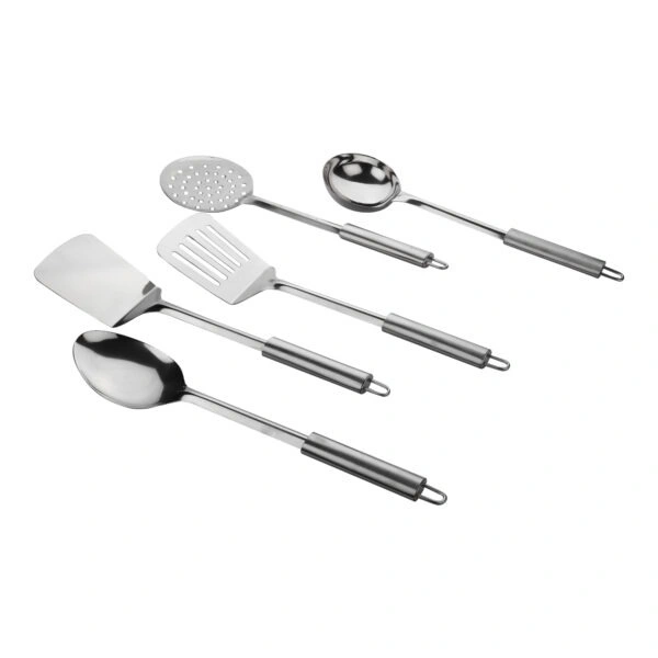 Stainless Steel Kitchen Tool Set for Cooking, Set of 5, Silver (Includes: 1 Ladle Spatula, 1 Skimmer,1 Turner, 1 Ladle, 1 Slotted Turner 24 cm Each)