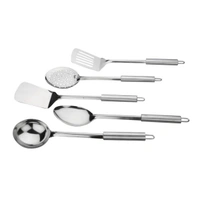 Stainless Steel Kitchen Tool Set for Cooking, Set of 5, Silver (Includes: 1 Ladle Spatula, 1 Skimmer,1 Turner, 1 Ladle, 1 Slotted Turner 24 cm Each)