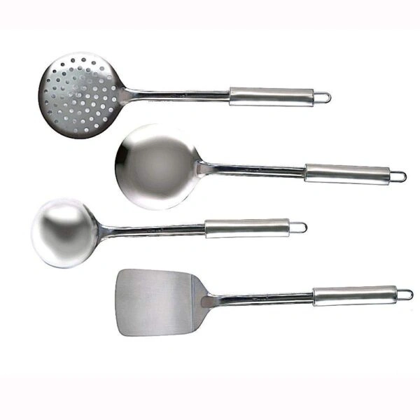 Stainless Steel Kitchen Tool Set for Cooking, Set of 5, Silver (Includes: 1 Ladle Spatula, 1 Skimmer,1 Turner, 1 Ladle, 1 Slotted Turner 24 cm Each)