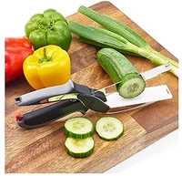Smart Clever Cutter Kitchen Knife Food Chopper and in Built Mini Chopping Board with Locking Hinge; with Spring Action; Stainless Steel Blade Vegetable Cutters