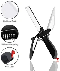 Smart Clever Cutter Kitchen Knife Food Chopper and in Built Mini Chopping Board with Locking Hinge; with Spring Action; Stainless Steel Blade Vegetable Cutters