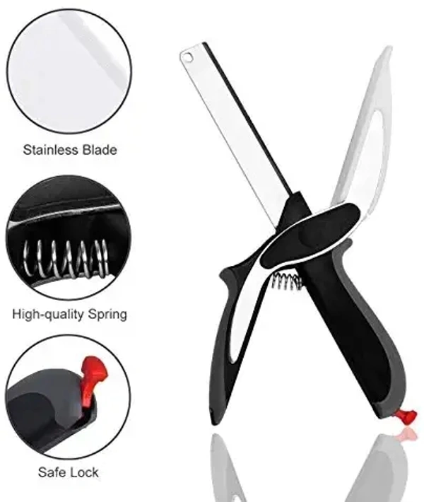 Smart Clever Cutter Kitchen Knife Food Chopper and in Built Mini Chopping Board with Locking Hinge; with Spring Action; Stainless Steel Blade Vegetable Cutters