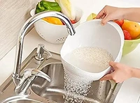 Plastic Rice Fruits Vegetable Noodles Pasta Washing Bowl and Strainer Rice Bowl/Food Strainer Thick Drain Basket with Handle for Rice, Vegetable & Fruit