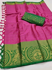 jacquard weaved and zari border NIKI CHECKS(M) - Blue